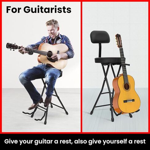 مقعد جيتار فيرجو، مقعد جيتار قابل للطي مع وسادة مبطنة، مقعد جيتار مريح لمسند الظهر لكل من عازفي الجيتار الصوتي والكهربائي ولاعبي الباس in Kuwait