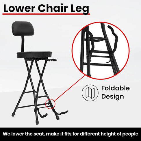 مقعد جيتار فيرجو، مقعد جيتار قابل للطي مع وسادة مبطنة، مقعد جيتار مريح لمسند الظهر لكل من عازفي الجيتار الصوتي والكهربائي ولاعبي الباس in Kuwait