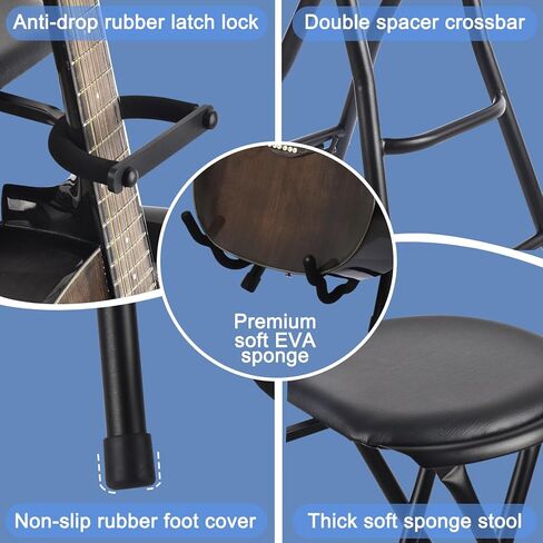 مقعد جيتار، كرسي جيتار قابل للطي مع شماعة جيتار، مقعد جيتار مع وسادة مبطنة، مسند ظهر مريح وحامل جيتار قابل للطي، يحمل جيتار صوتي/كهربائي، مقعد محمول للمسرح in Kuwait