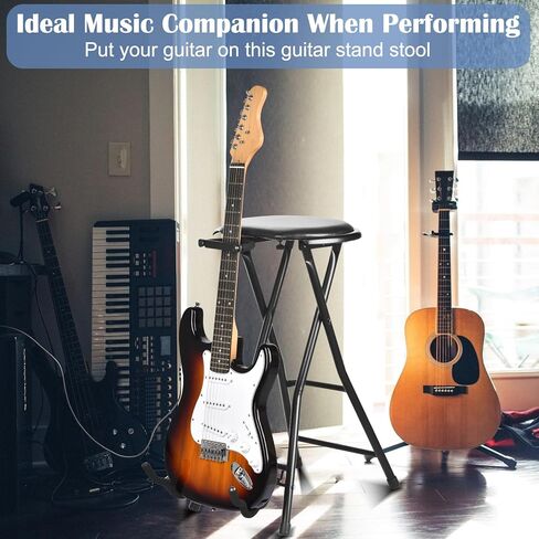 مقعد جيتار، كرسي جيتار قابل للطي مع شماعة جيتار، مقعد جيتار مع وسادة مبطنة، مسند ظهر مريح وحامل جيتار قابل للطي، يحمل جيتار صوتي/كهربائي، مقعد محمول للمسرح in Kuwait
