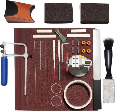 DIY Acoustic Guitar Bone Bridge Saddle Nut Tool Set, Includes Guitar Nut Slotting Files, Guitar Neck Rest, Sanding Block, Sandpaper, Vise, Cleaner Brush, Perfect for Guitar Players, Enthusiasts in Kuwait