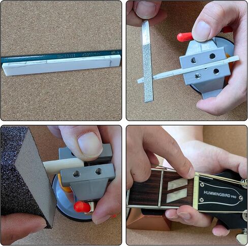 DIY Acoustic Guitar Bone Bridge Saddle Nut Tool Set, Includes Guitar Nut Slotting Files, Guitar Neck Rest, Sanding Block, Sandpaper, Vise, Cleaner Brush, Perfect for Guitar Players, Enthusiasts in Kuwait