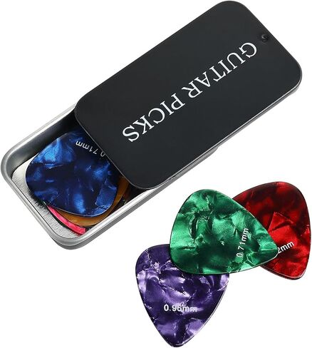 Celluloid Guitar Picks 14 Pack with Metal Box includes Thin, Medium, Heavy, for Acoustic Guitar Electric Guitar Ukulele (Sliver) in Kuwait