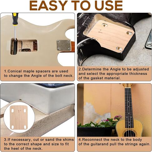 3pcs Guitar Neck Shims, Sturdy Wood Guitar Neck Shim Solid Maple Guitar Neck Protection 0.25, 0.5 and 1 Degree Portable Guitar Neck Plate Tool for Bass Guitar Repair in Saudi Arabia