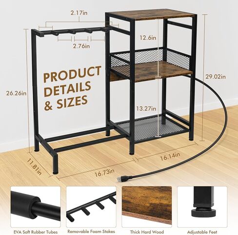 رف جيتار على الأرض من ikkle لـ 4 جيتار متعددة، حامل جيتار قابل للتعديل مع منافذ طاقة للصوت، والباس، والكهرباء، ورف تخزين ثلاثي الطبقات لملحقات أمبير الجيتار in Kuwait