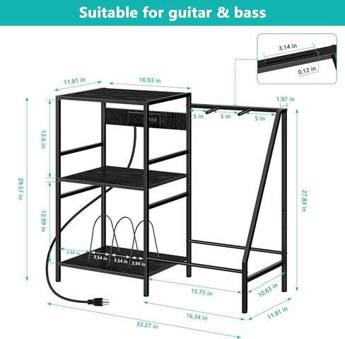 Vrisa Guitar Stand, Guitar Rack with 3 USB Ports and 2 AC Outlets Guitar Stands Floor Electric Guitar Accessories with 3-tier Storage Shelf Guitar Holder for Guitar Amp Picks Accessories, Grey in Kuwait