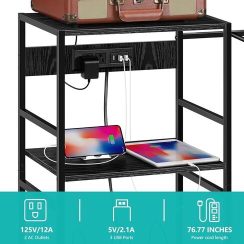 Vrisa Guitar Stand, Guitar Rack with 3 USB Ports and 2 AC Outlets Guitar Stands Floor Electric Guitar Accessories with 3-tier Storage Shelf Guitar Holder for Guitar Amp Picks Accessories, Grey in Kuwait