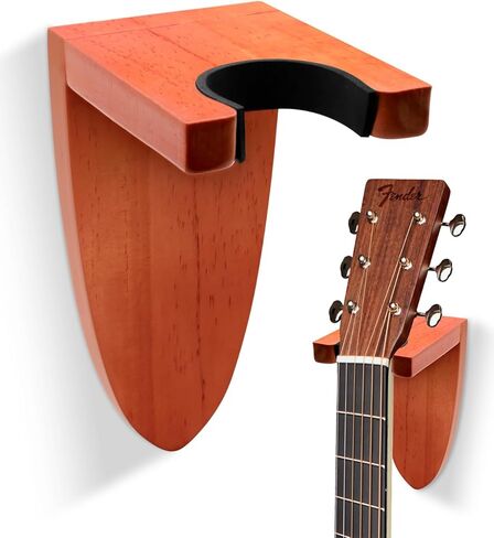 Actomall Guitar Wall Mount Hanger, Lacquer-Finished Wooden Guitar Holder - Secure & Elegant Display for Electric, Classic, Acoustic, Bass Guitars Musical Instruments - Hardwood Elegance (Soft Brown) in Kuwait