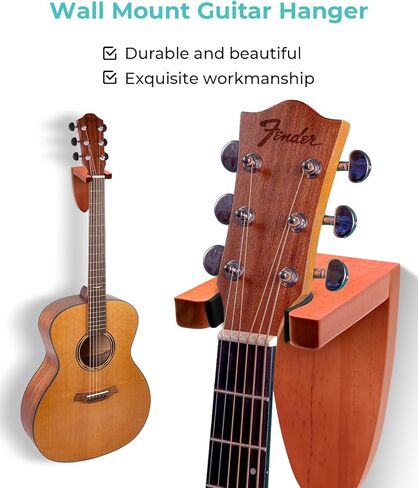 Actomall Guitar Wall Mount Hanger, Lacquer-Finished Wooden Guitar Holder - Secure & Elegant Display for Electric, Classic, Acoustic, Bass Guitars Musical Instruments - Hardwood Elegance (Soft Brown) in Kuwait