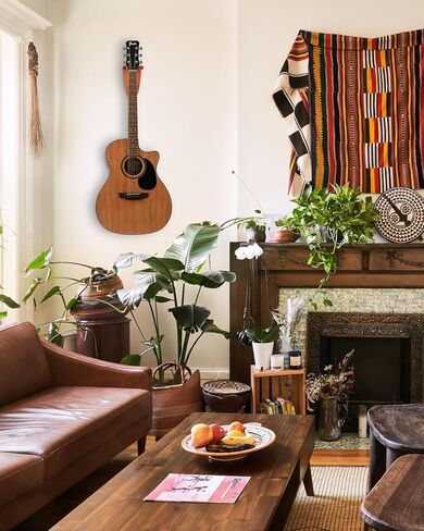 Actomall Guitar Wall Mount Hanger, Lacquer-Finished Wooden Guitar Holder - Secure & Elegant Display for Electric, Classic, Acoustic, Bass Guitars Musical Instruments - Hardwood Elegance (Soft Brown) in Kuwait