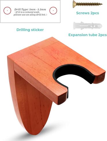 Actomall Guitar Wall Mount Hanger, Lacquer-Finished Wooden Guitar Holder - Secure & Elegant Display for Electric, Classic, Acoustic, Bass Guitars Musical Instruments - Hardwood Elegance (Soft Brown) in Kuwait