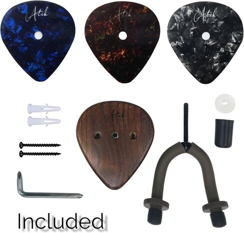 Atik 2 Pack 4-in-1 Guitar Wall Mount|حامل جيتار فردي من خشب الجوز الأحمر للجدار|ملحق جيتار للصوت والكهرباء والباس والقيثارة والآلات الموسيقية|اختيار شماعات الجيتار|دعم الجيتار الجداري in Saudi Arabia