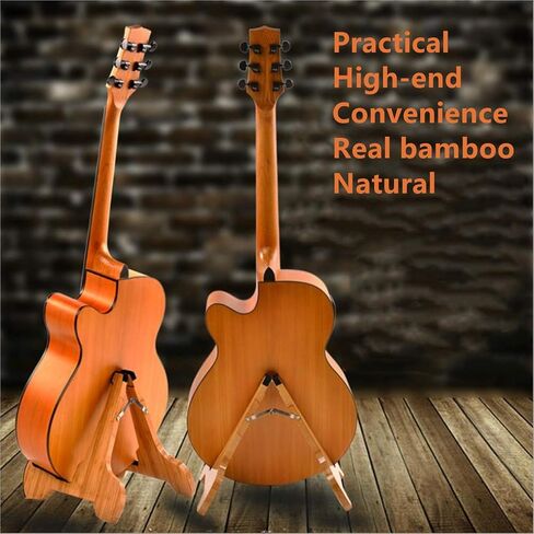 Miwayer Guitar Stand Wood Bamboo A-Frame Folding Thickened Universal, With Soft Leather Protection, Safe Non-Slip Portable Acoustic Guitar Accessories, For Acoustic, Classical, Electric Guitar, Bass… in Kuwait