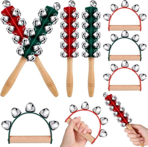 8 Pieces Christmas Handle Sleigh Bells Wooden Hand Bells Handhold Shaker Bells Musical Percussion Instrument for Christmas Holiday Music Party Decoration Birthday Gifts in Saudi Arabia