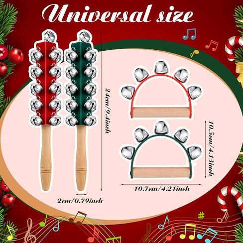 8 Pieces Christmas Handle Sleigh Bells Wooden Hand Bells Handhold Shaker Bells Musical Percussion Instrument for Christmas Holiday Music Party Decoration Birthday Gifts in Saudi Arabia