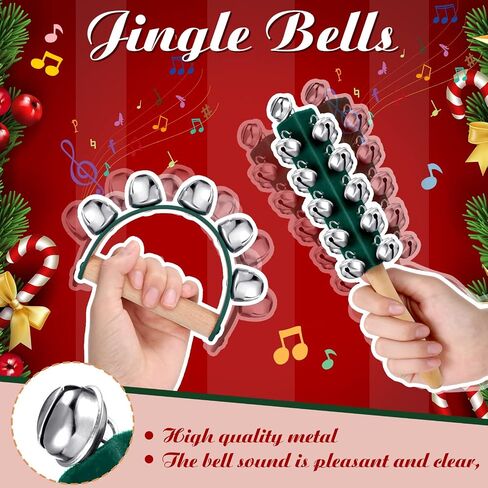 8 Pieces Christmas Handle Sleigh Bells Wooden Hand Bells Handhold Shaker Bells Musical Percussion Instrument for Christmas Holiday Music Party Decoration Birthday Gifts in Saudi Arabia
