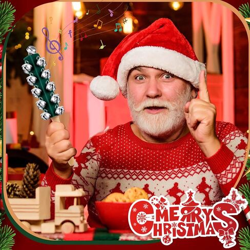 8 Pieces Christmas Handle Sleigh Bells Wooden Hand Bells Handhold Shaker Bells Musical Percussion Instrument for Christmas Holiday Music Party Decoration Birthday Gifts in Saudi Arabia