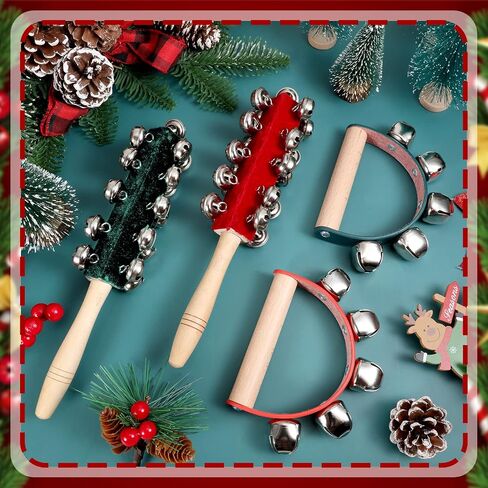 8 Pieces Christmas Handle Sleigh Bells Wooden Hand Bells Handhold Shaker Bells Musical Percussion Instrument for Christmas Holiday Music Party Decoration Birthday Gifts in Saudi Arabia