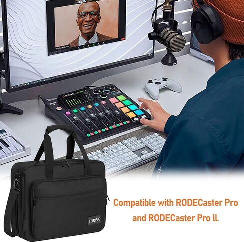 حقيبة TORIBIO Audio Mixer، حقيبة تخزين واقية مبطنة متوافقة مع RODECaster Pro، RODECaster Pro II، حقيبة سفر لخلاط البودكاست مع فواصل قابلة للإزالة لتخزين الكابلات والميكروفونات in Kuwait