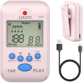 LEKATO Digital Metronome, Rechargeable LCD Electronic Mini Metronome, Human Voice, Clip on,10 Beat Sounds, Volume Adjustable, Portable M65 Metronome for Piano, Guitar, Flute, Violin, Drum (black)