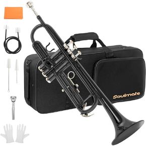 Soulmate Trumpet, Bb Standard Trumpet for Beginner, Brass Student Trumpet Instrument with Carrying Hard Case, Cleaning Kit, 7C Mouthpiece and Gloves(Purple Trumpet Set)