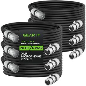 GearIT XLR to XLR Microphone Cable (10 Feet, 6-Pack) XLR Male to Female Mic Cable 3-Pin Balanced Shielded XLR Cable for Mic Mixer, Recording Studio, Podcast - Black, 10ft, 6 Pack