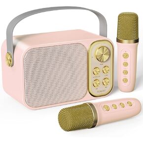 Mini Karaoke Machine for Kids, with 2 Wireless Microphone, Portable Bluetooth Speaker, Kids Karaoke Machine to Sing Anywhere, for Girls, Ideal for Party, Birthday, Family Meeting