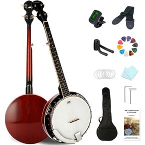 Eavnbaek 5 سلسلة 39 بوصة مجموعة جيتار البانجو بالحجم الكامل مع رأس طبل ريمو، مجموعة بانجو للمبتدئين 24 قوس هدية مع حقيبة ناعمة موالف حزام سلاسل يختار شماعات للمبتدئين المراهقين البالغين، حجم كبير in Kuwait