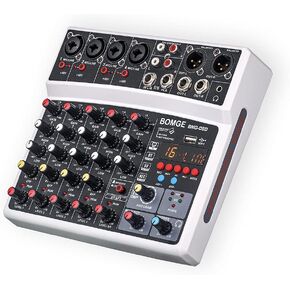 BOMGE 6 Channel Audio Sound Mixer - Professional Digital DJ Mixing Console for Live Streaming, Karaoke and Stereo Recording - With PC Computer Record Playback/Bluetooth/MP3/USB/48V /16 DSP Echo
