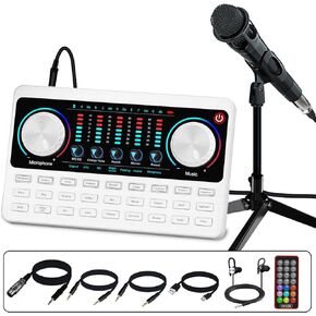 Podcast Equipment Bundle Audio Interface Live Sound Card DJ Mixer Kit w XLR Condenser Microphone Voice Changer Board for Studio/Recording/Broadcasting/Streaming/Gaming on phone/PC/Mac/Laptop in Kuwait