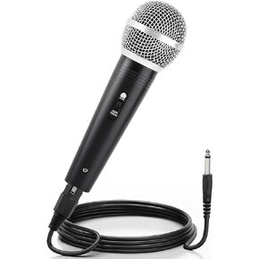 Adamantite Dynamic Karaoke Microphone for Singing, Metal Handheld Wired Microphone, 13ft Cable and Magnetic Switch, Perfect for Speakers, Karaoke Machines, Amplifiers, Mixers (Black)