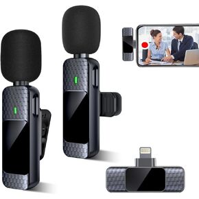 Guzoea 2 Pack Wireless Lavalier Lapel Microphone for iPhone iPad Lightning Ports, Plug-Play Portable Professional Wireless Microphones, Wireless Mic for Recording Interview Vlog Livestream in Kuwait