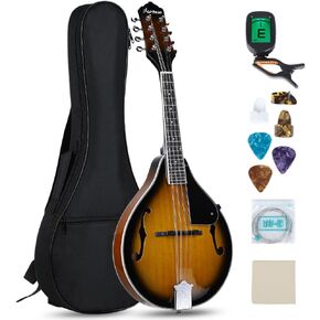 أدوات المندولين من Asmuse A، مندولين من خشب الماهوجني مع أوتار موالف وحزام حقيبة الحفلة للبالغين المبتدئين (Sunburst) in Kuwait