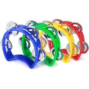 Flexzion Half Circle Tambourine for Kids and Adults Hand Held Percussion Instrument Plastic Mini Tambourines Half Moon D-Shaped Kids Musical Instruments, Non Professional Tambourine, 2 Pack, Yellow in Saudi Arabia