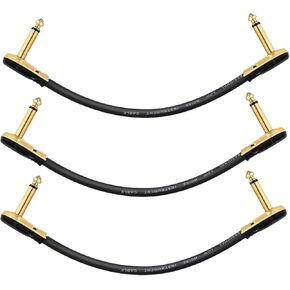 كابلات تصحيح الجيتار HONEST KIN مقاس 6 بوصات، 1/4 بوصة كابل أداة دواسة الجيتار ذو الزاوية اليمنى، موصل فطيرة مطلي بالذهب كابل دواسة تأثيرات على شكل حرف C (عبوة من 3) in Kuwait
