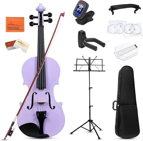 ADM Acoustic Violin for Kids Beginners, 4/4 Full Size Acoustic Violin Fiddle for Teens Students Beginners Violin Starter Kit with Case, Rosin, Shoulder Rest, Bow, Violin Music Stand and Strings,Purple in Saudi Arabia