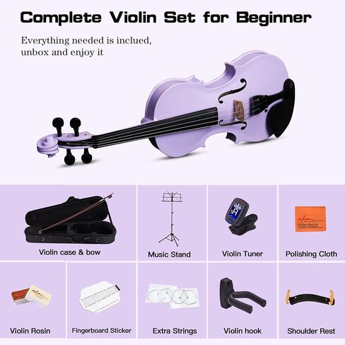 ADM Acoustic Violin for Kids Beginners, 4/4 Full Size Acoustic Violin Fiddle for Teens Students Beginners Violin Starter Kit with Case, Rosin, Shoulder Rest, Bow, Violin Music Stand and Strings,Purple in Saudi Arabia
