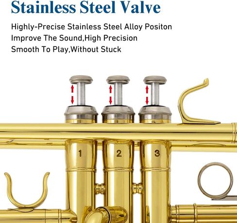 أداة بوق Bb من JUUXAAN نحاسية قياسية مع حافظة صلبة، حامل بوق خمس أرجل، قفازات، فتحة فم 7C وزيت صمام للمبتدئين (فضي) in Kuwait