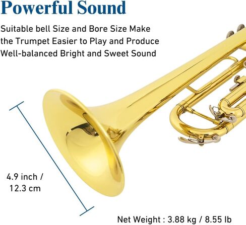 أداة بوق Bb من JUUXAAN نحاسية قياسية مع حافظة صلبة، حامل بوق خمس أرجل، قفازات، فتحة فم 7C وزيت صمام للمبتدئين (فضي) in Kuwait