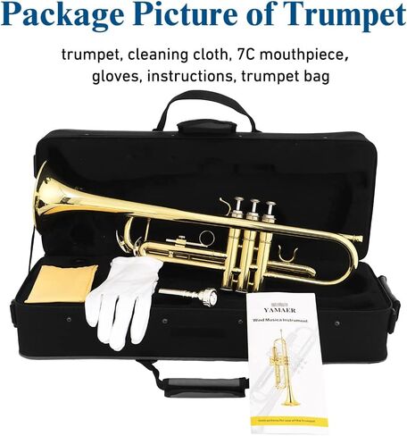 أداة بوق Bb من JUUXAAN نحاسية قياسية مع حافظة صلبة، حامل بوق خمس أرجل، قفازات، فتحة فم 7C وزيت صمام للمبتدئين (فضي) in Kuwait