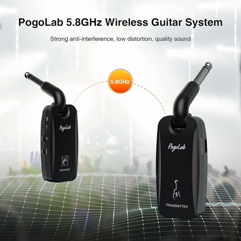 POGOLAB 5.8GHz Wireless Guitar System, Rechargeable Wireless Guitar Transmitter Receiver with 3.5 mm Headphone Adapter & Storage Bag, Digital Audio Wireless System for Electric Guitars Bass in Kuwait