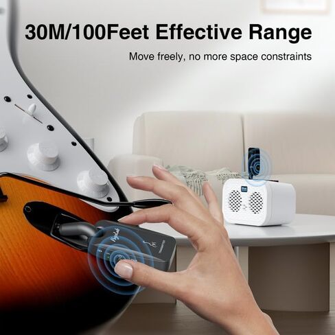 POGOLAB 5.8GHz Wireless Guitar System, Rechargeable Wireless Guitar Transmitter Receiver with 3.5 mm Headphone Adapter & Storage Bag, Digital Audio Wireless System for Electric Guitars Bass in Kuwait