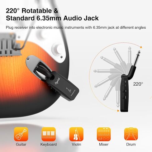 POGOLAB 5.8GHz Wireless Guitar System, Rechargeable Wireless Guitar Transmitter Receiver with 3.5 mm Headphone Adapter & Storage Bag, Digital Audio Wireless System for Electric Guitars Bass in Kuwait