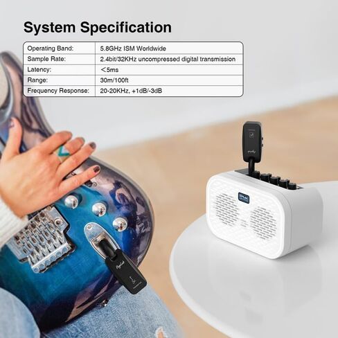 POGOLAB 5.8GHz Wireless Guitar System, Rechargeable Wireless Guitar Transmitter Receiver with 3.5 mm Headphone Adapter & Storage Bag, Digital Audio Wireless System for Electric Guitars Bass in Kuwait