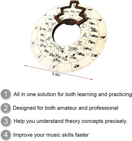 أداة اللحن الخشبية - عجلة دائرة الأخماس - عجلة وتر خشبية دائرية للموسيقيين مؤلفي الأغاني - أدوات تعليمية موسيقية وإكسسوارات للتوقيع الرئيسي لأوتار النوتات in Kuwait