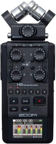 مجموعة تسجيل البودكاست المحمولة Zoom H6 All Black Six Track مع ميكروفون ديناميكي Zoom وسماعات الرأس والملحقات (4 عناصر) in Kuwait