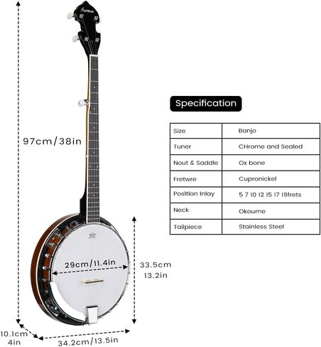 اسموز 5 اوتار بانجو، بانجو بالحجم الكامل مع 24 دعامة للمبتدئين، مجموعة بانجو للمبتدئين مع شنطة وحزام موالف واوتار بيك اب in Kuwait