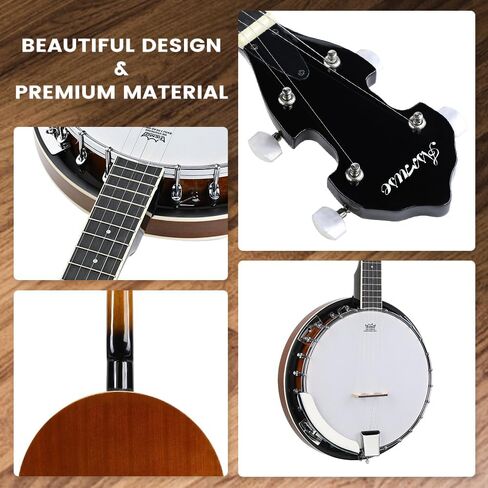 اسموز 5 اوتار بانجو، بانجو بالحجم الكامل مع 24 دعامة للمبتدئين، مجموعة بانجو للمبتدئين مع شنطة وحزام موالف واوتار بيك اب in Kuwait