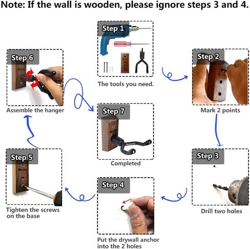 شماعة تثبيت على الحائط من القيثارة، حامل شماعة القيثارة من الجوز الأسود من Moodve للجدار يناسب القيثارة/المندولين/البانجو، عرض شماعة القيثارة للحفلات الموسيقية، المنزل، الاستوديو، المعرض (2P) in Kuwait