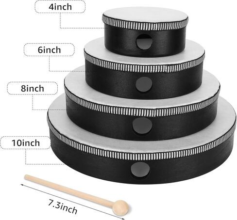 CertBuy 4 Pcs Kids Hand Drums Adults Wood Frame Drum with Drum Stick, 10 Inch 8 Inch 6 Inch 4 Inch Educational Musical Instruments for Adults Drums Beginners for Home School Party Supplies in Kuwait
